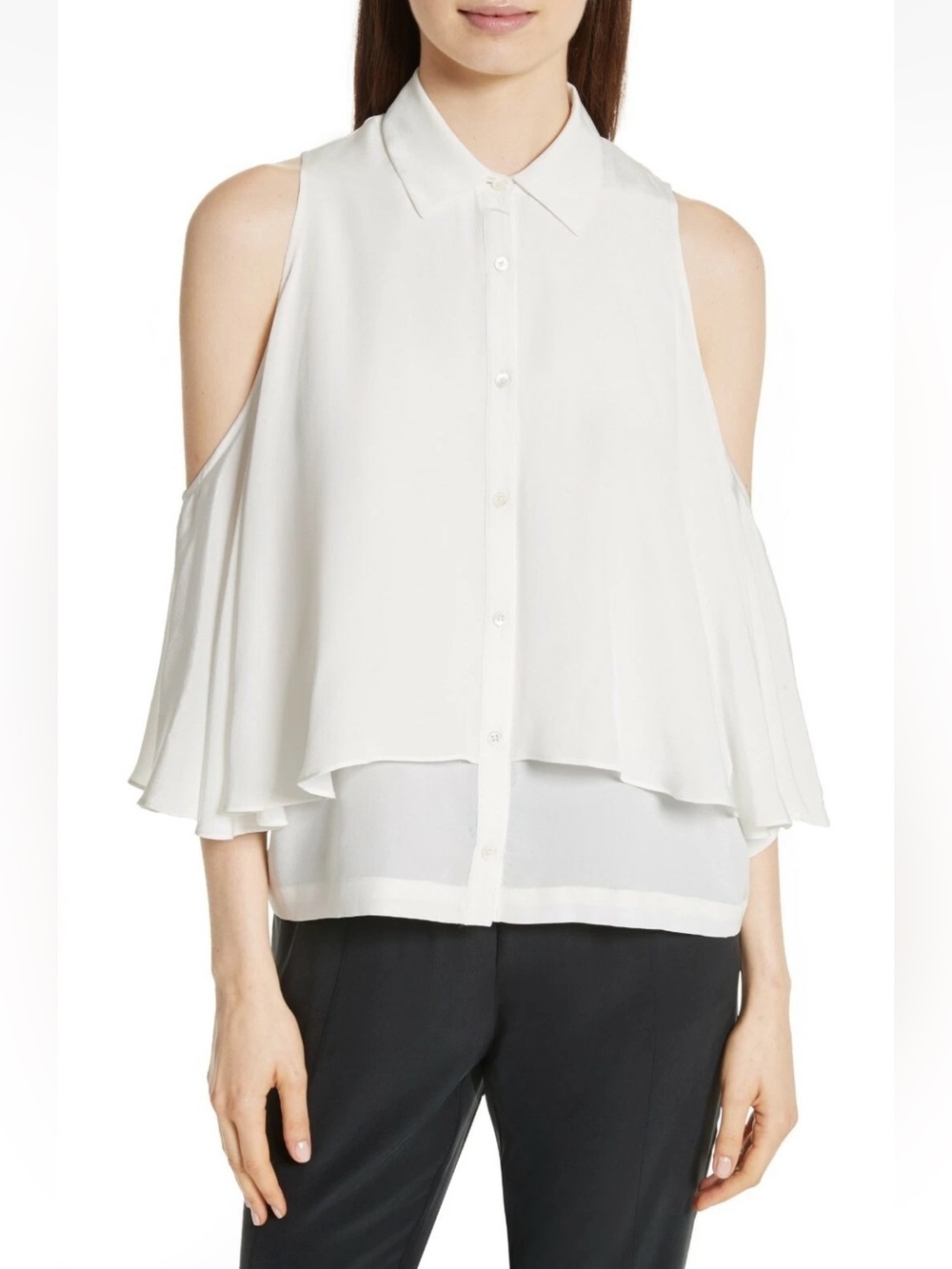 Robert Rodriguez 100% Silk Off White Cold Shoulder Short Sleeve Blouse M ($345)